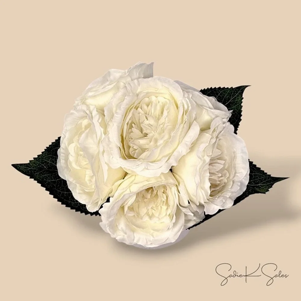White Faux Rose Floral Arrangement in Ceramic Vase 13
